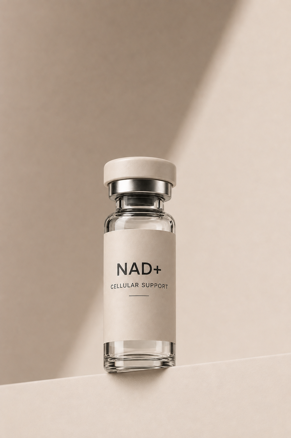 Aure NAD+ cellular support vial in soft daylight